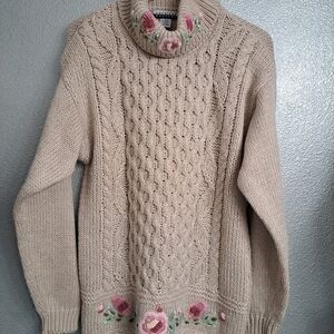 American Weekend Floral Embroidered Turtleneck Tunic Sweater   Size L